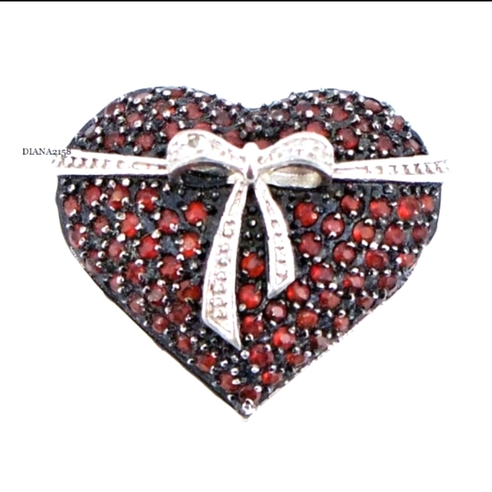 Sterling Silver Victoria Townsend Garnet Diamond Pave Heart Pendant 5.5 Grams